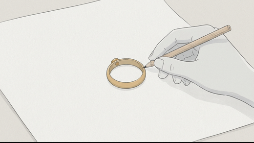 A ring laid on paper while a pencil traces its inside edge