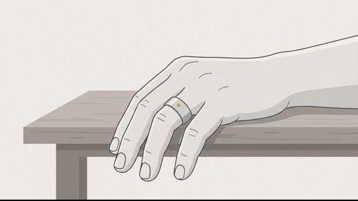 A wide plain band on a man's ring finger
